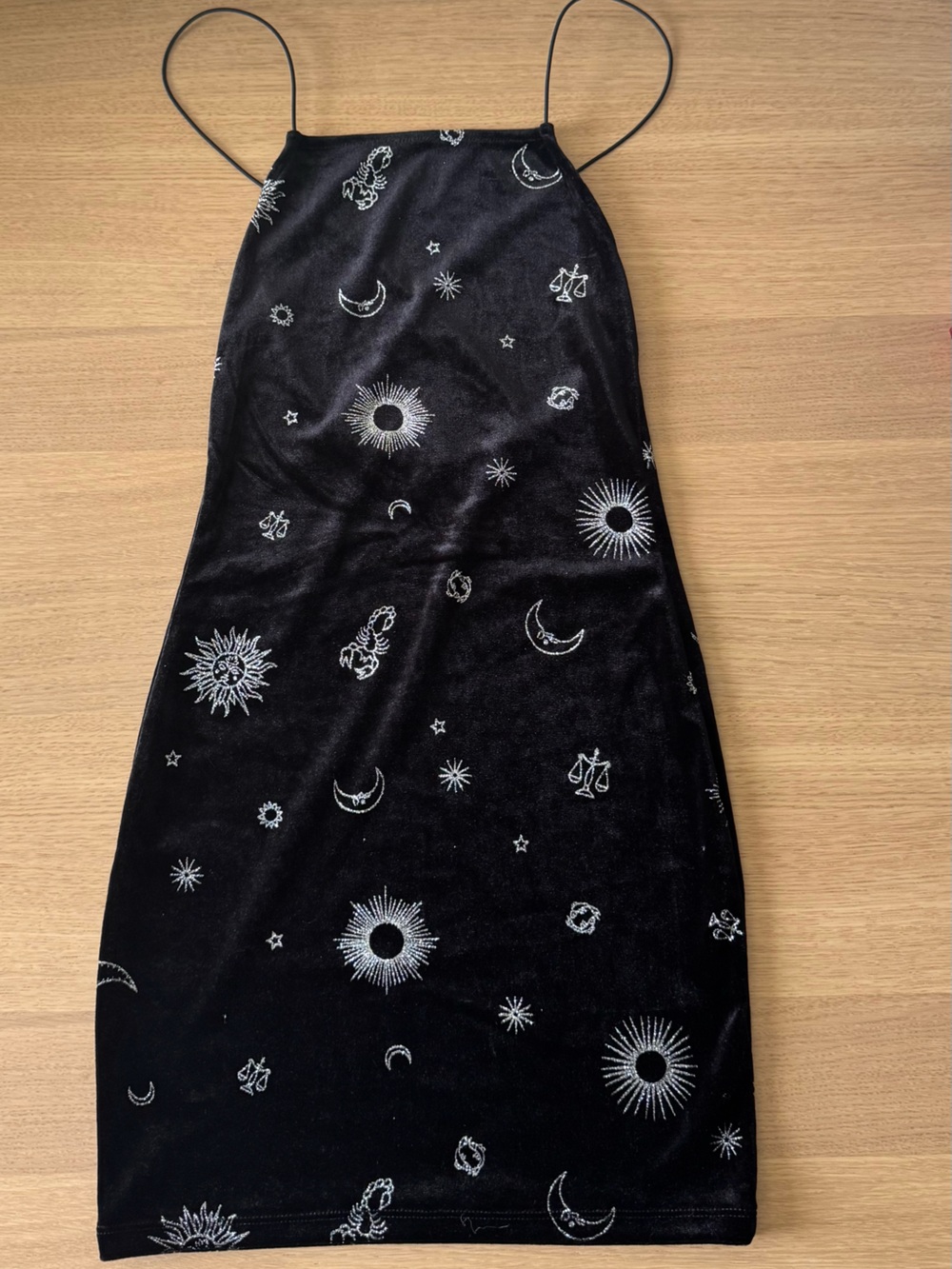 Halloween dress H&M Black Velvet Slip Dress with Silver Celestial Print